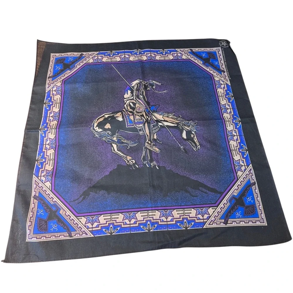 Vintage Native American Warrior Horse Bandana Scarf Southwestern 22